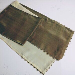 Double-Sided Brown/Beige Beaded Silk Oblong Scarf